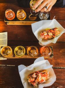 beer rail with crab sandwiches